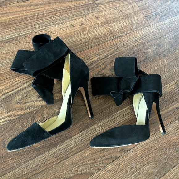 AMINAH ABDUL JILLIL Black Suede Bow Pumps  High Heels Sandals Shoes 8M - Picture 5 of 16